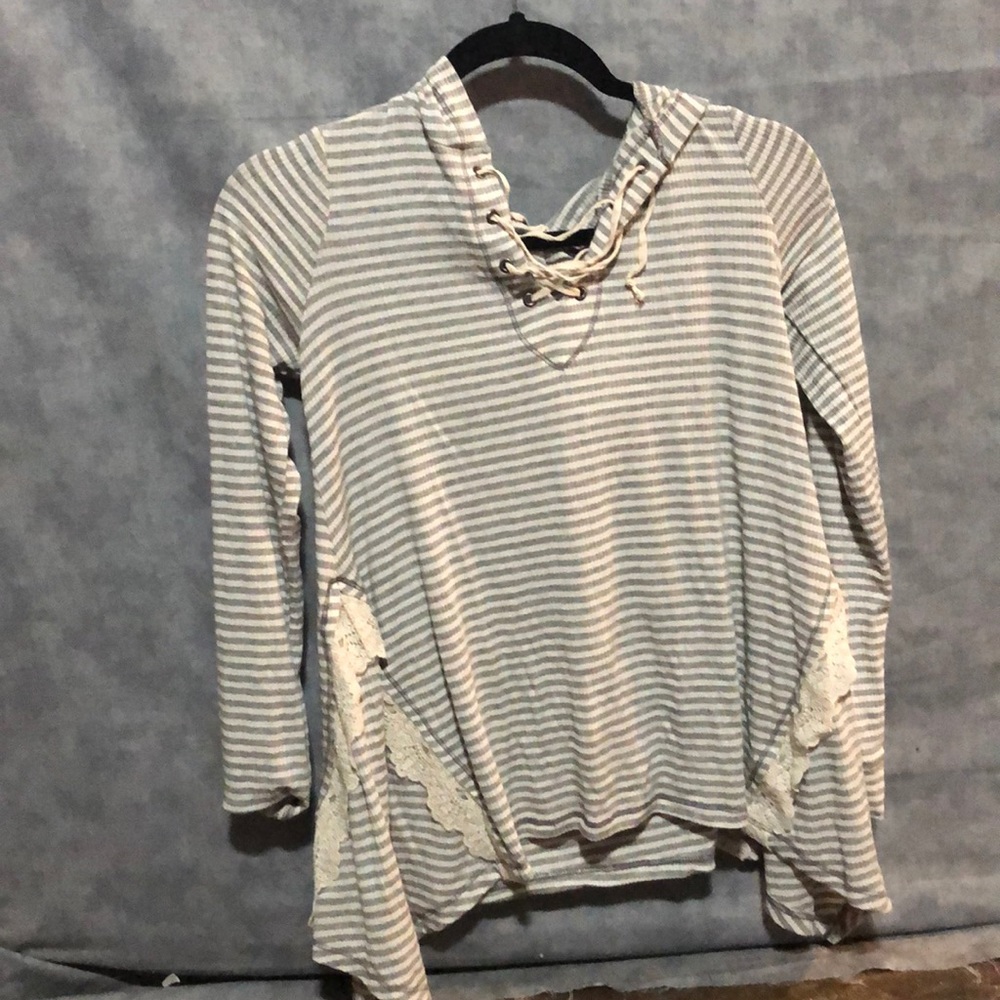 Grey and white striped top
